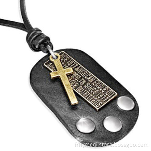 Cross necklace pendant with leather rope